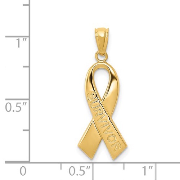10k yellow gold Survivor Cancer Ribbon Charm necklace pendant - Picture 3 of 3